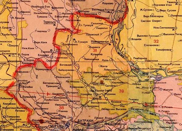 Карта Новодевиченского района 1940 г.